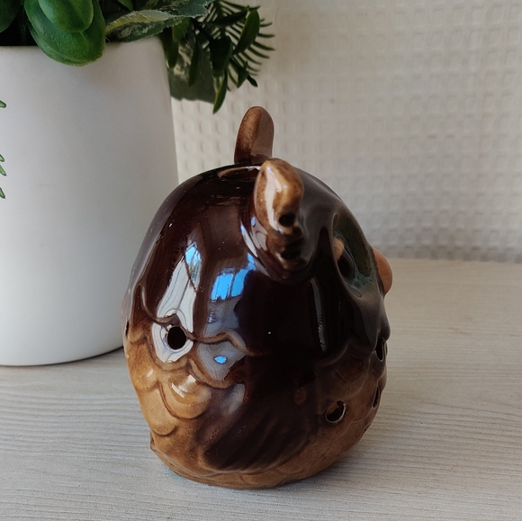 Brown Glazed Ceramic Owl Tea Light Candle Holder - Picture 4 of 8